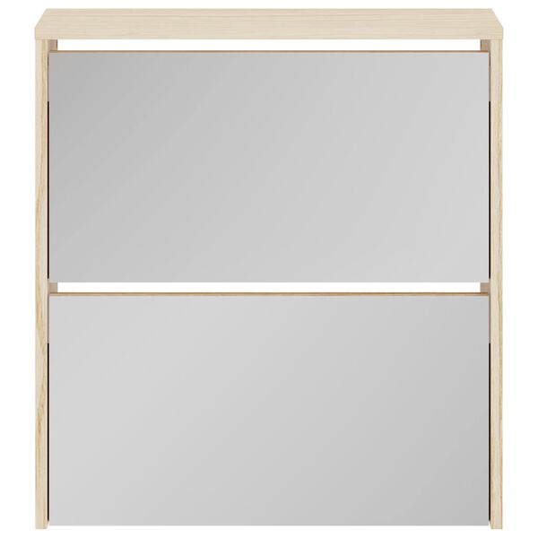vidaXL シューズキャビネット 2段 ミラー付き 63x17x67cm オーク