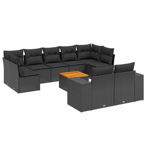 vidaXL 10点セット ガーデンソファセット クッション付き ブラック ポリラタン