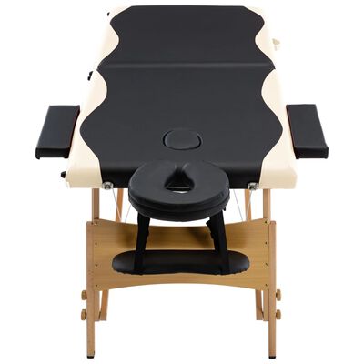 vidaXL 折りたたみ式マッサージテーブル 二つ折り 木製 ブラック＆ベージュ