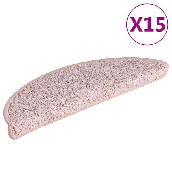 vidaXL 階段マット 15枚入り 56x17x3 cm ライトピンク 半円形