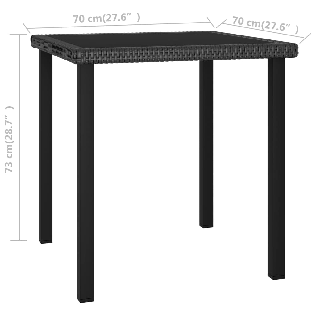 vidaXL ガーデンダイニングテーブル 70x70x73cm ポリラタン製 ブラック