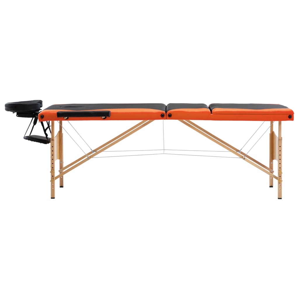 vidaXL 折りたたみ式マッサージテーブル 三つ折り 木製フレーム ブラック＆オレンジ