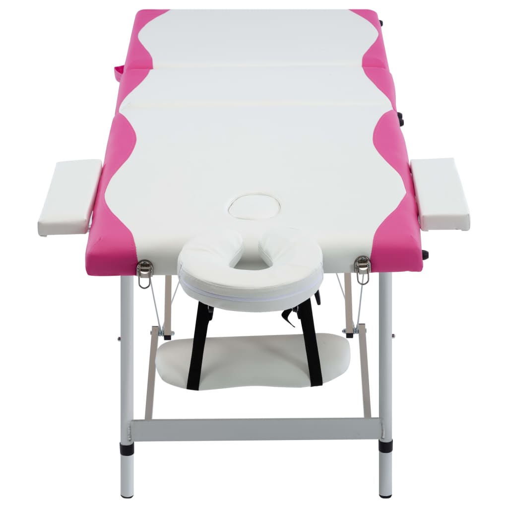 vidaXL 折りたたみ式マッサージテーブル 三つ折り アルミ製 ホワイト＆ピンク
