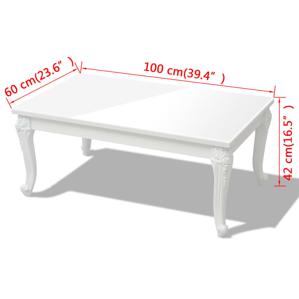 vidaXL コーヒーテーブル 100x60x42cm ハイグロスホワイト
