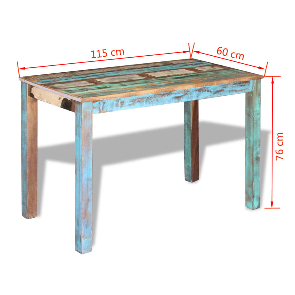 vidaXL ダイニングテーブル 無垢再生木材 115x60x76cm