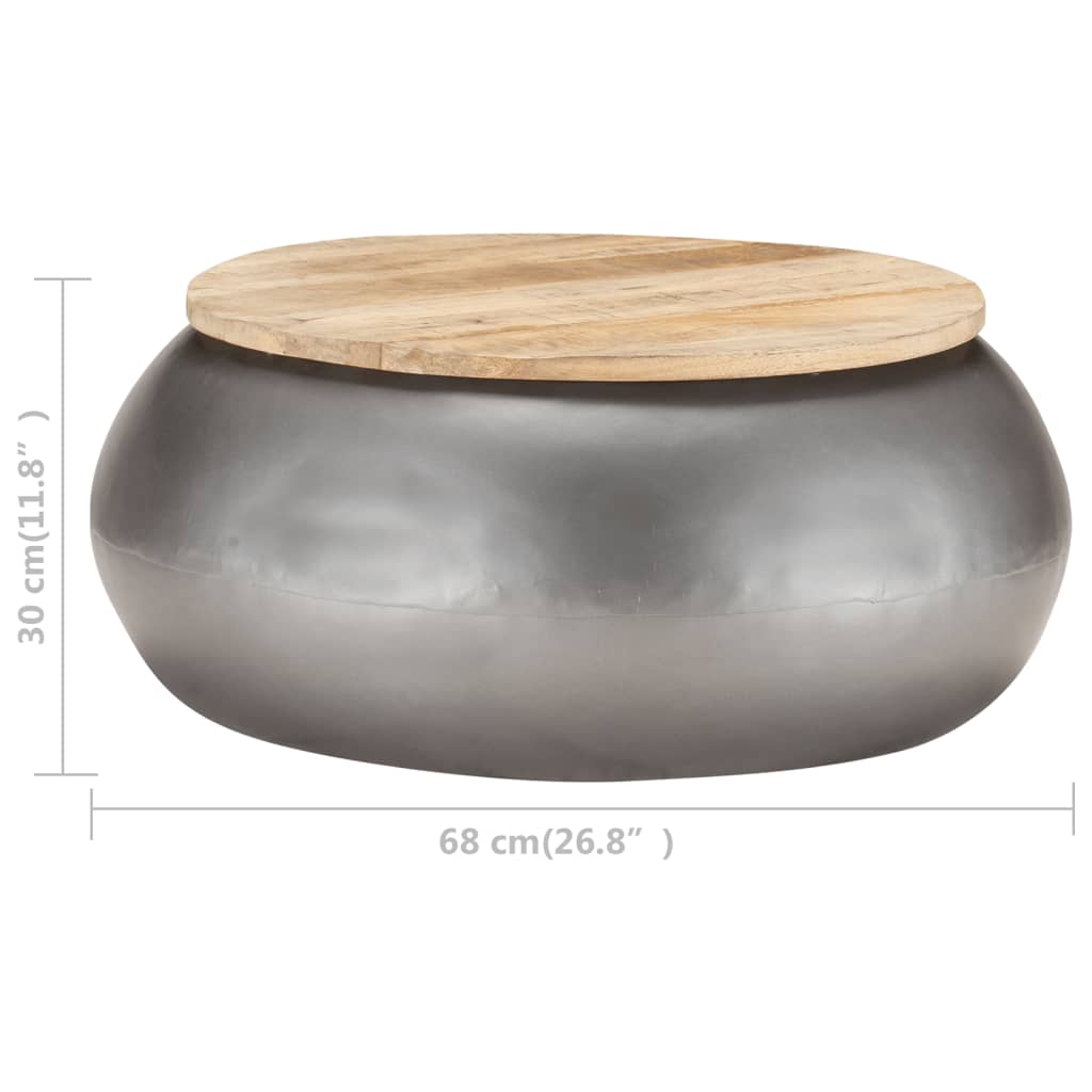 vidaXL コーヒーテーブル 68x68x30cm 無垢のマンゴーウッド グレー