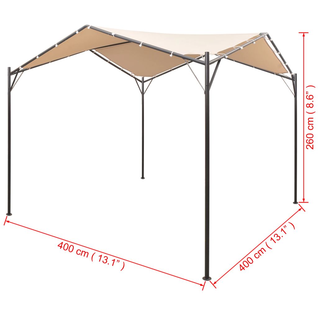 vidaXL ガゼボ パビリオン テント キャノピー 4x4m スチール製 ベージュ