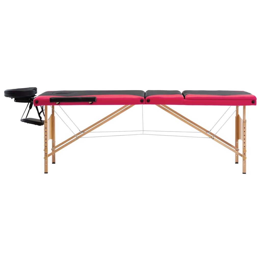 vidaXL 折りたたみ式マッサージテーブル 三つ折り 木製 ブラック＆ピンク