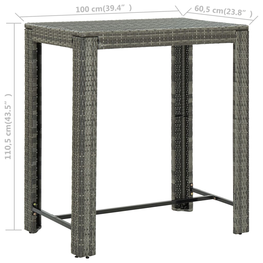 vidaXL ガーデンバーテーブル グレー 100x60.5x110.5 cm ポリラタン製