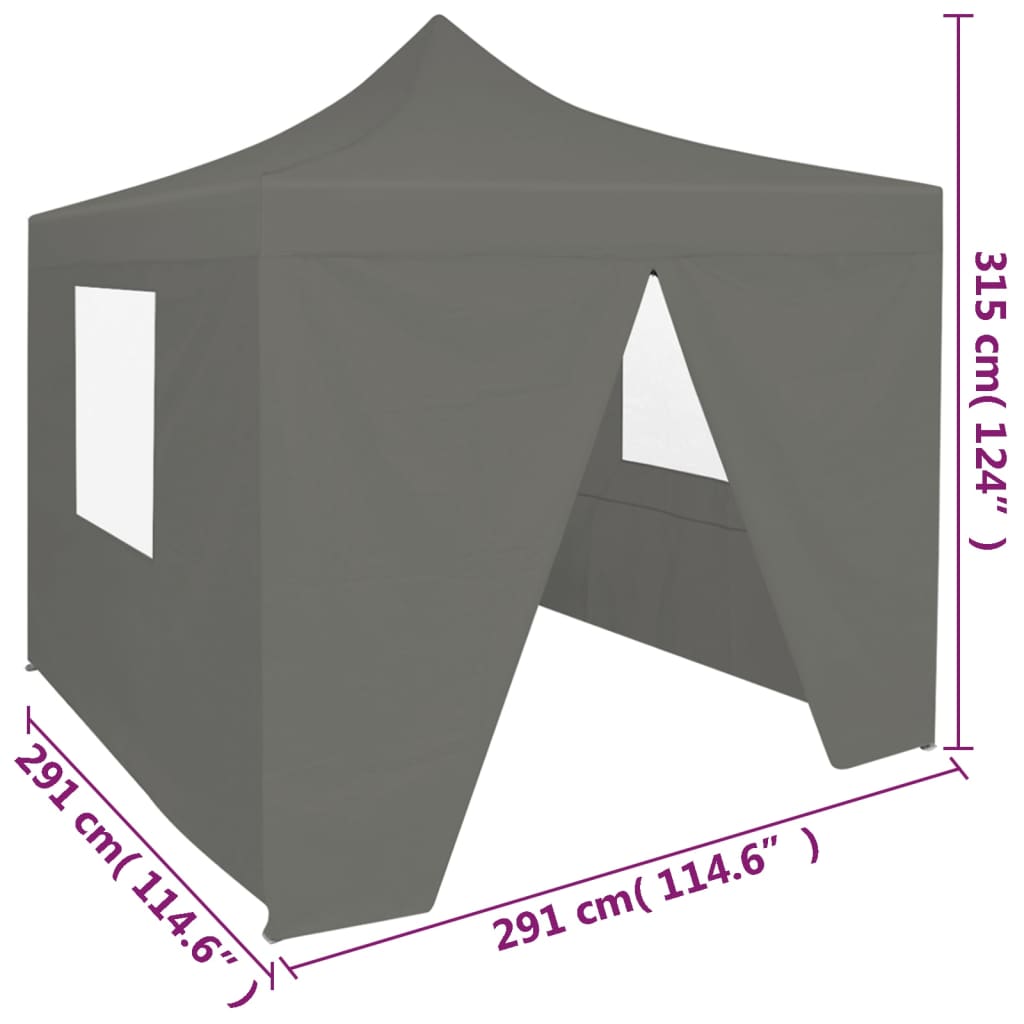 vidaXL 折りたたみ式 ポップアップパーティーテント 側壁4枚 3x3m アントラシート