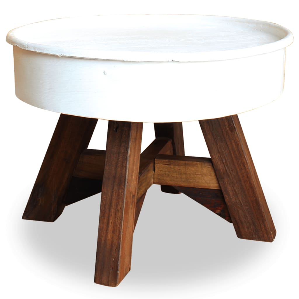 vidaXL コーヒーテーブル 無垢の再生木材 60x45cm ホワイト