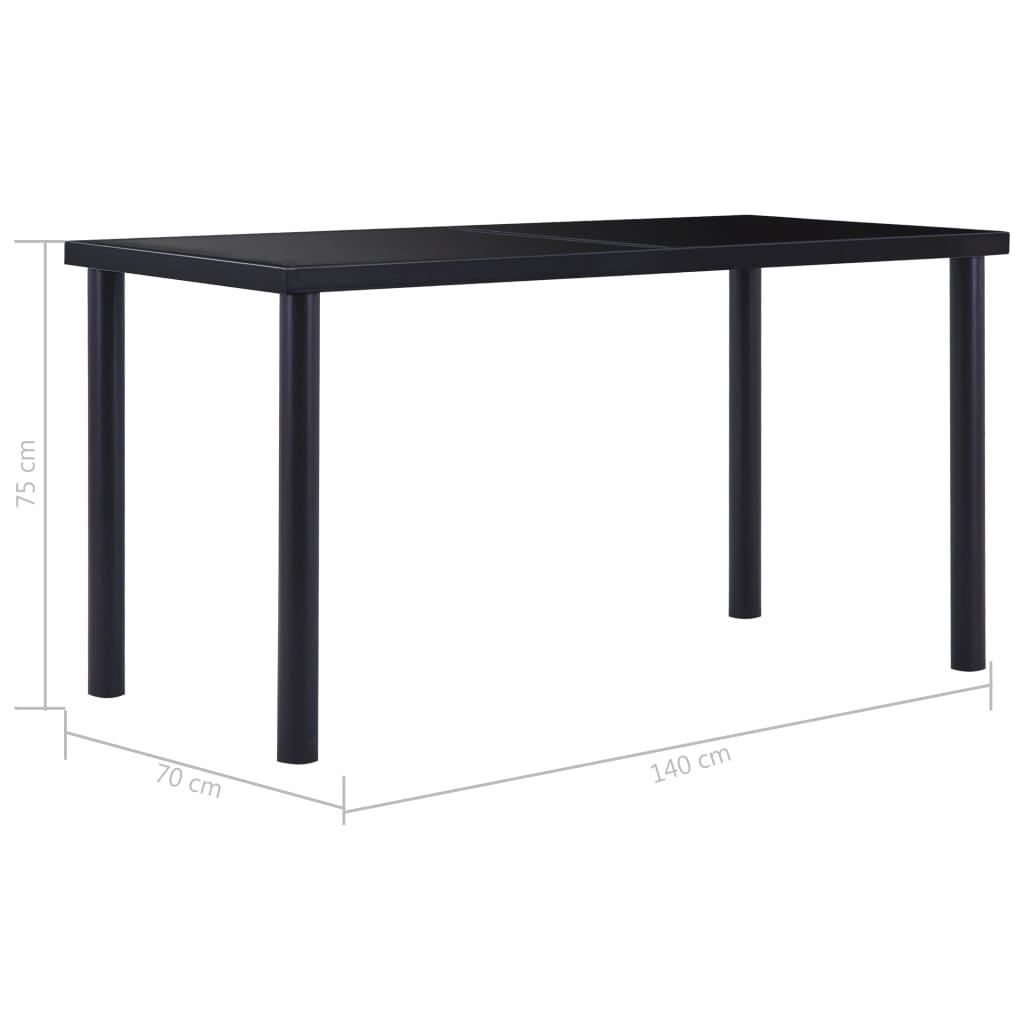 vidaXL ダイニングテーブル ブラック 140x70x75cm 強化ガラス製