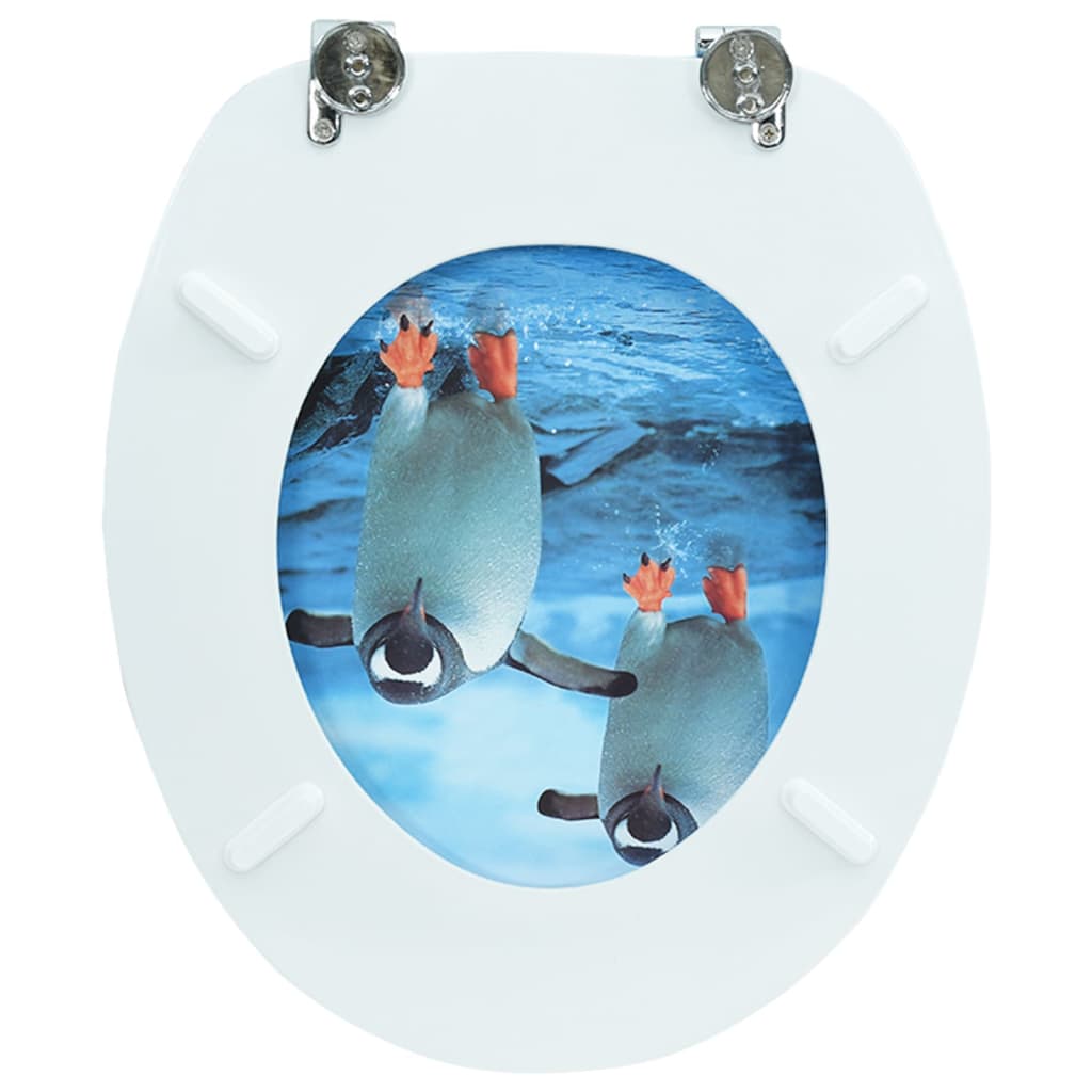 vidaXL トイレ便座 ふた付き MDF製 ペンギンデザイン