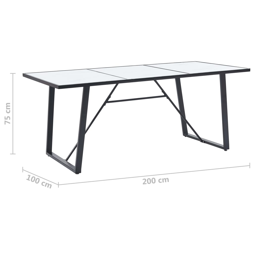 vidaXL ダイニングテーブル ホワイト 200x100x75cm 強化ガラス製