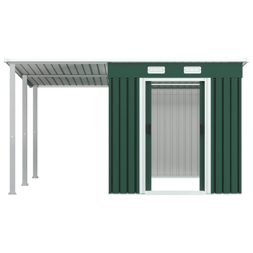vidaXL ガーデン小屋 拡張屋根付き グリーン 346x236x181cm スチール製