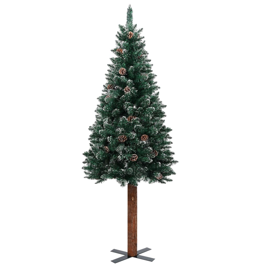 vidaXL スリム型 クリスマスツリー 天然木材＆白い雪 グリーン 180cm