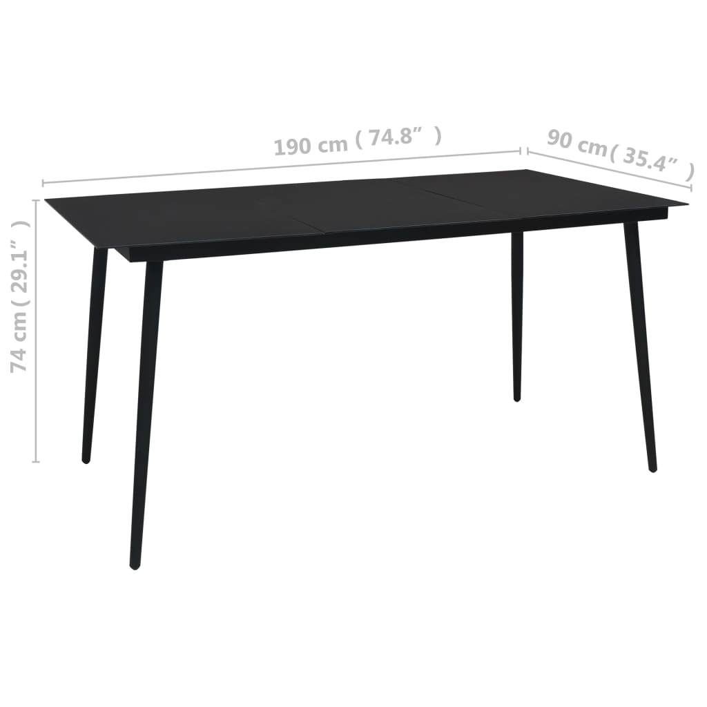 vidaXL ガーデンダイニングテーブル ブラック 190x90x74 cm スチール＆ガラス製