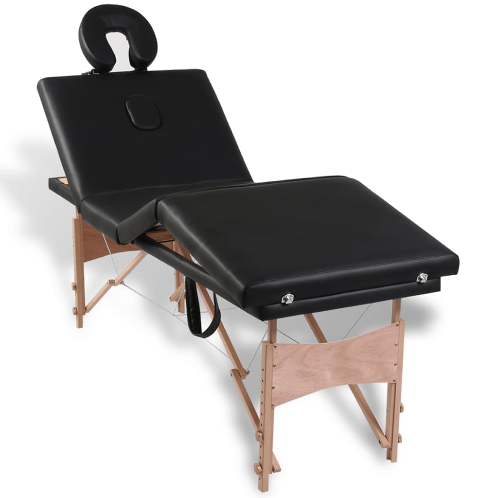 vidaXL 折りたたみ式マッサージテーブル 四つ折り 木製フレーム付き ブラック