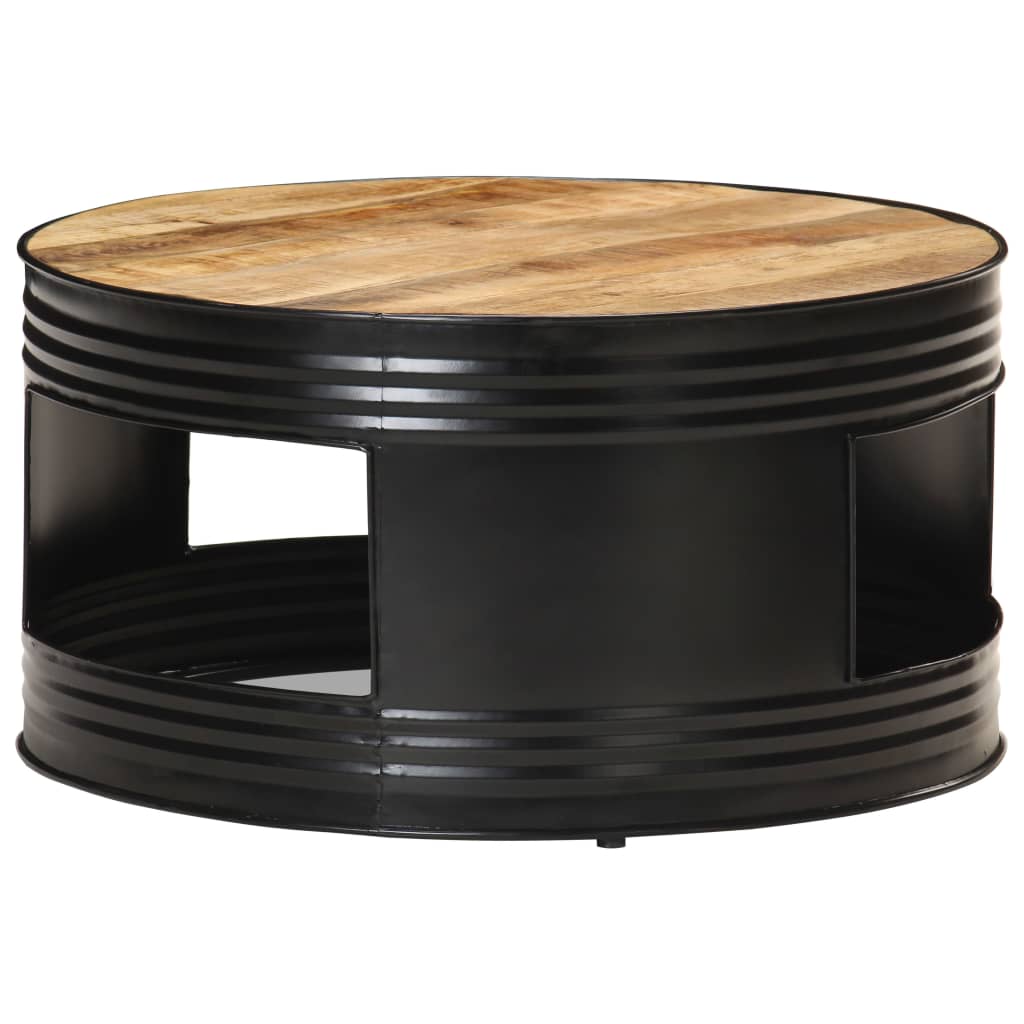 vidaXL コーヒーテーブル ブラック 68x68x36cm マンゴー無垢材 (粗目)