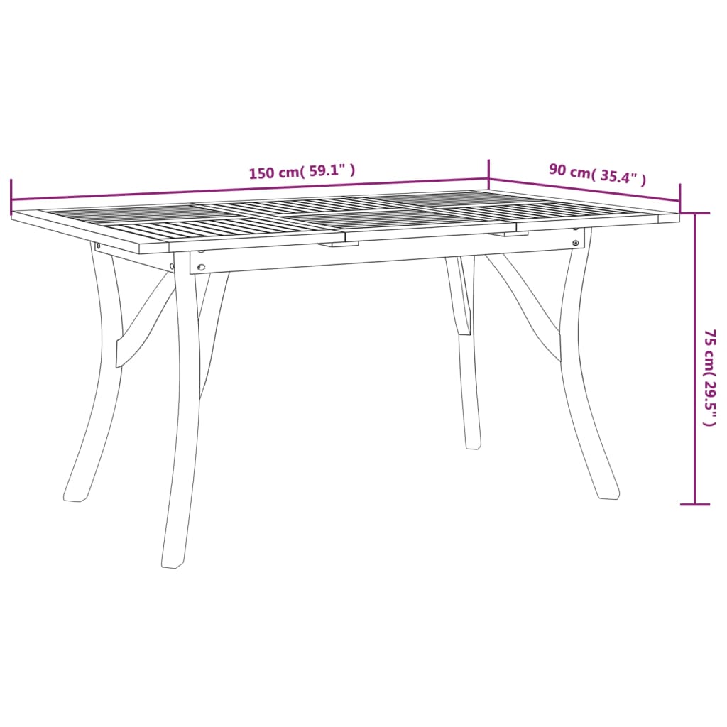 vidaXL ガーデンテーブル 150x90x75cm アカシア無垢材