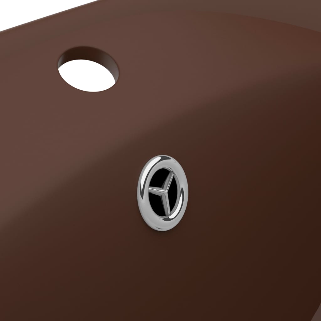 vidaXL 洗面器 楕円 オーバーフロー付き マットダークブラウン 58.5x39cm セラミック