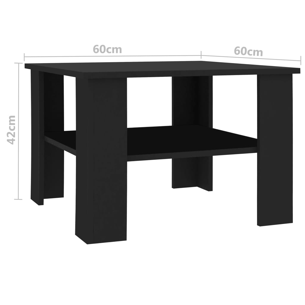 vidaXL コーヒーテーブル 黒色 60x60x42cm パーティクルボード