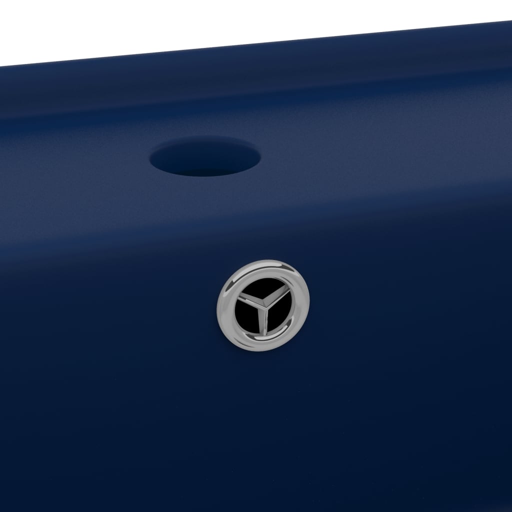 vidaXL 洗面器 角型 オーバーフロー付き マットダークブルー 41x41cm セラミック