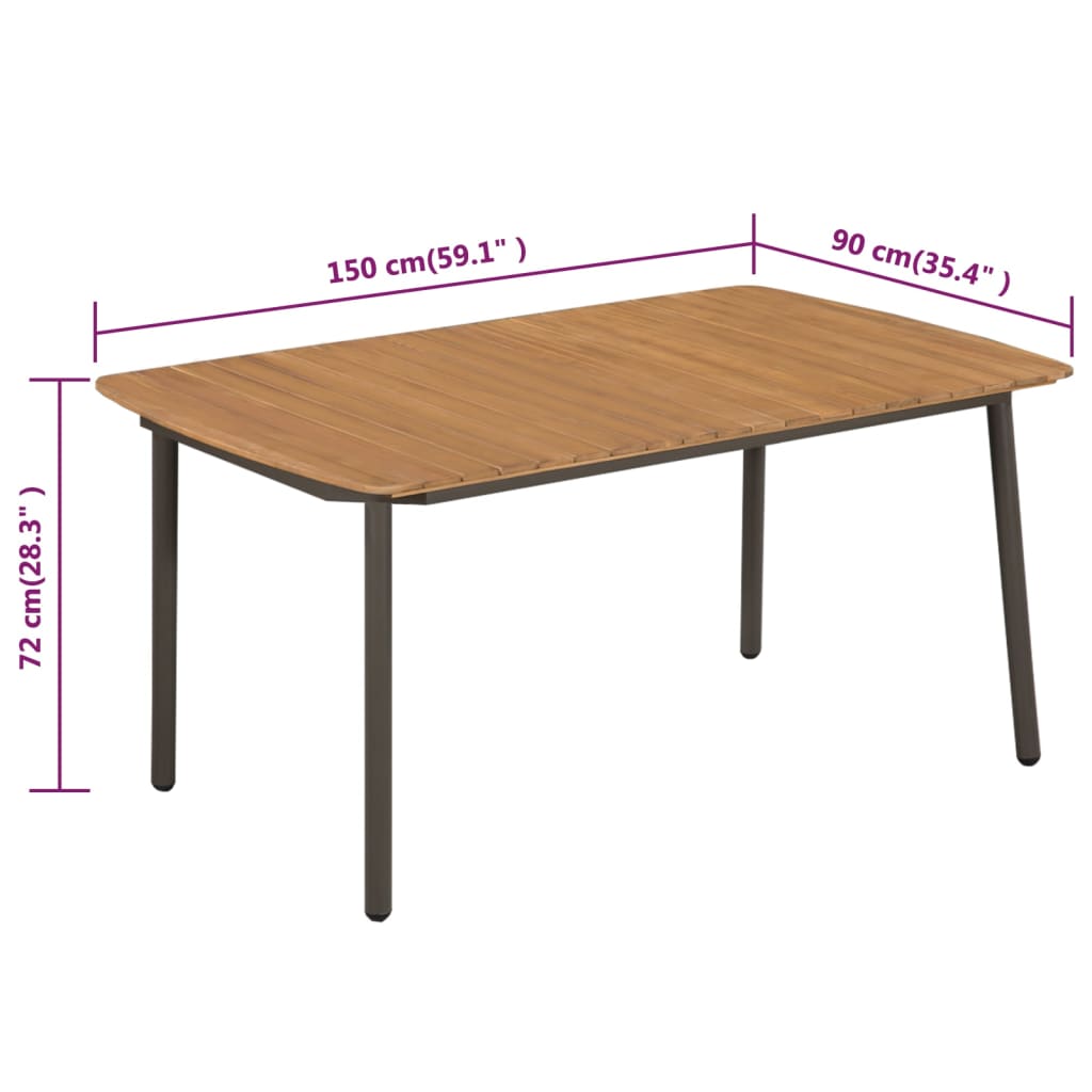vidaXL ガーデンテーブル 150x90x72cm アカシア無垢材 スチール