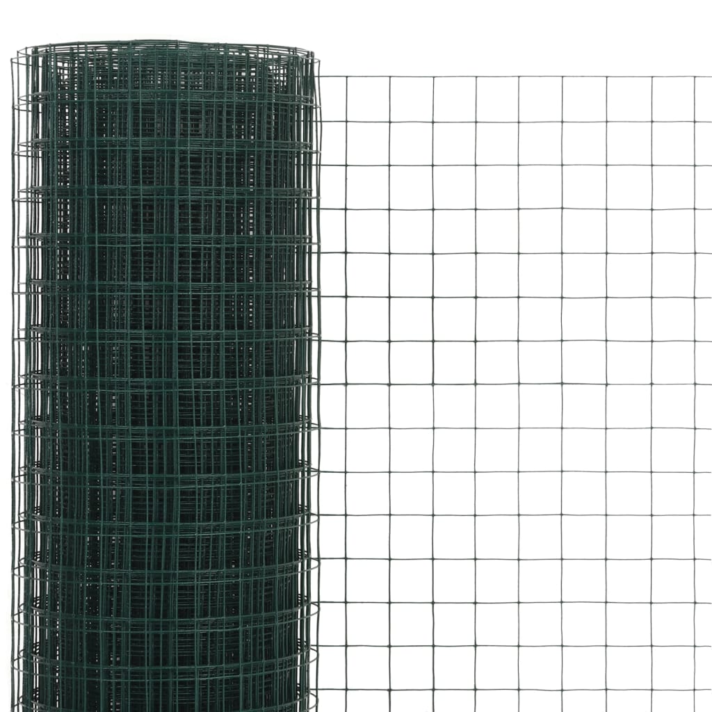 vidaXL ニワトリ 金網フェンス PVC塗装仕上げスチール製 25x0.5m グリーン