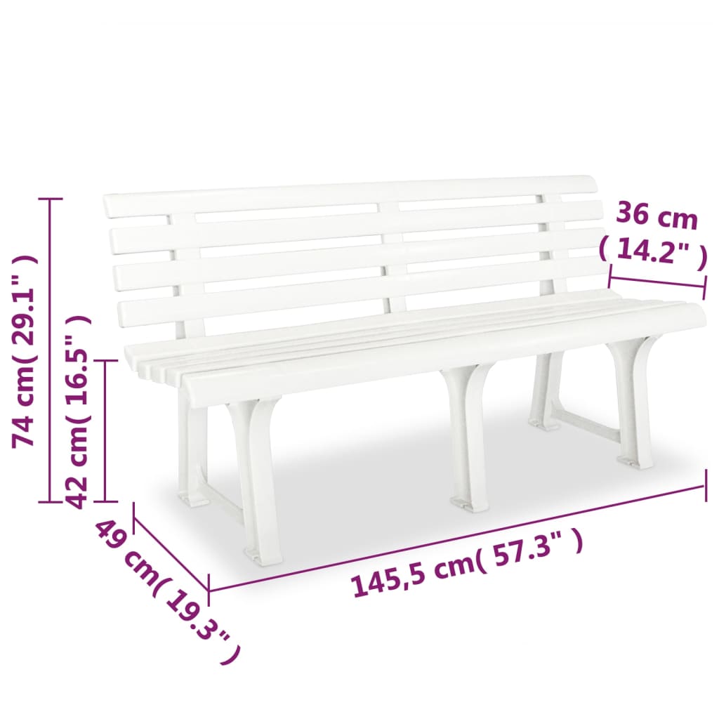 vidaXL ガーデンベンチ 145.5cm プラスチック製 白色