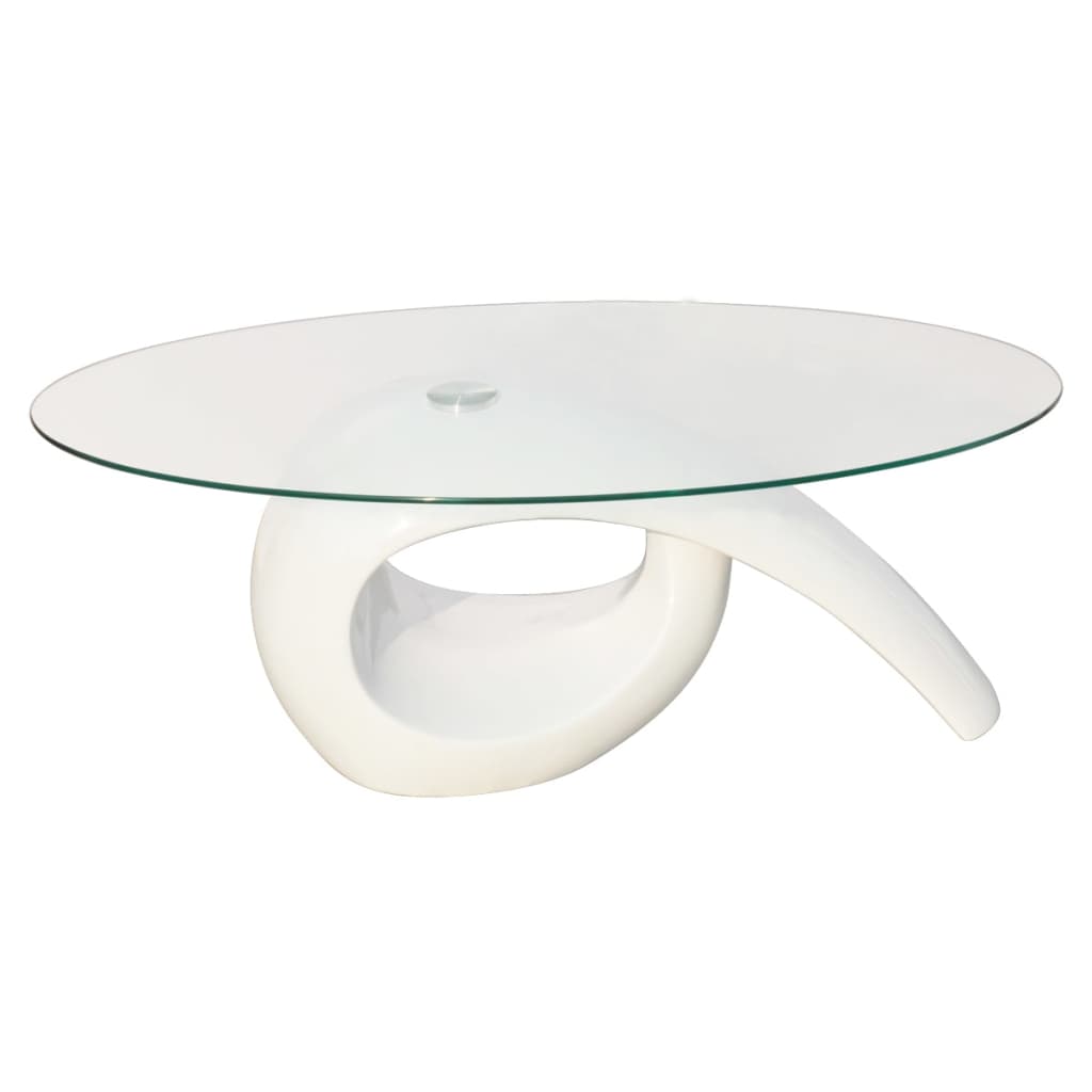 vidaXL コーヒーテーブル 楕円型ガラストップ付き ハイグロスホワイト