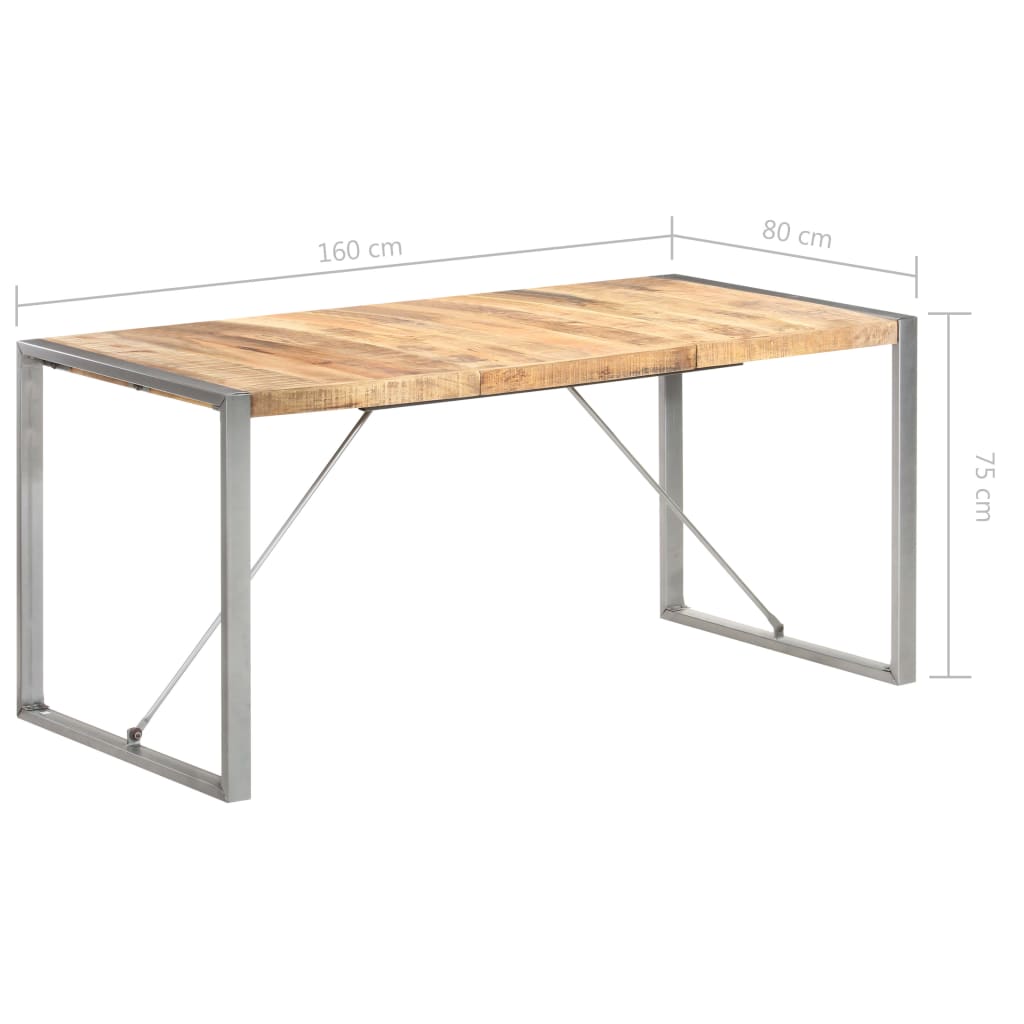 vidaXL ダイニングテーブル 160x80x75cm マンゴー無垢材 (粗目)