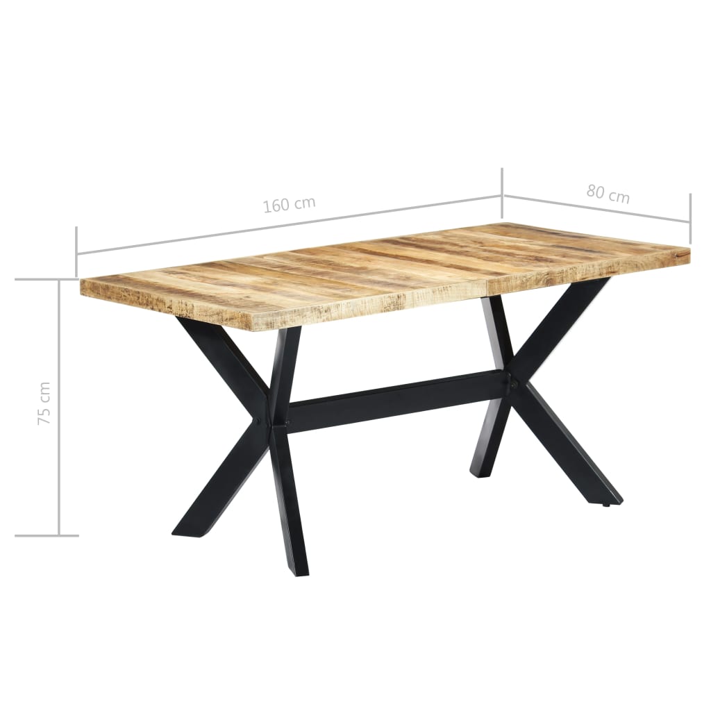 vidaXL ダイニングテーブル 160x80x75cm マンゴー無垢材 (粗目)