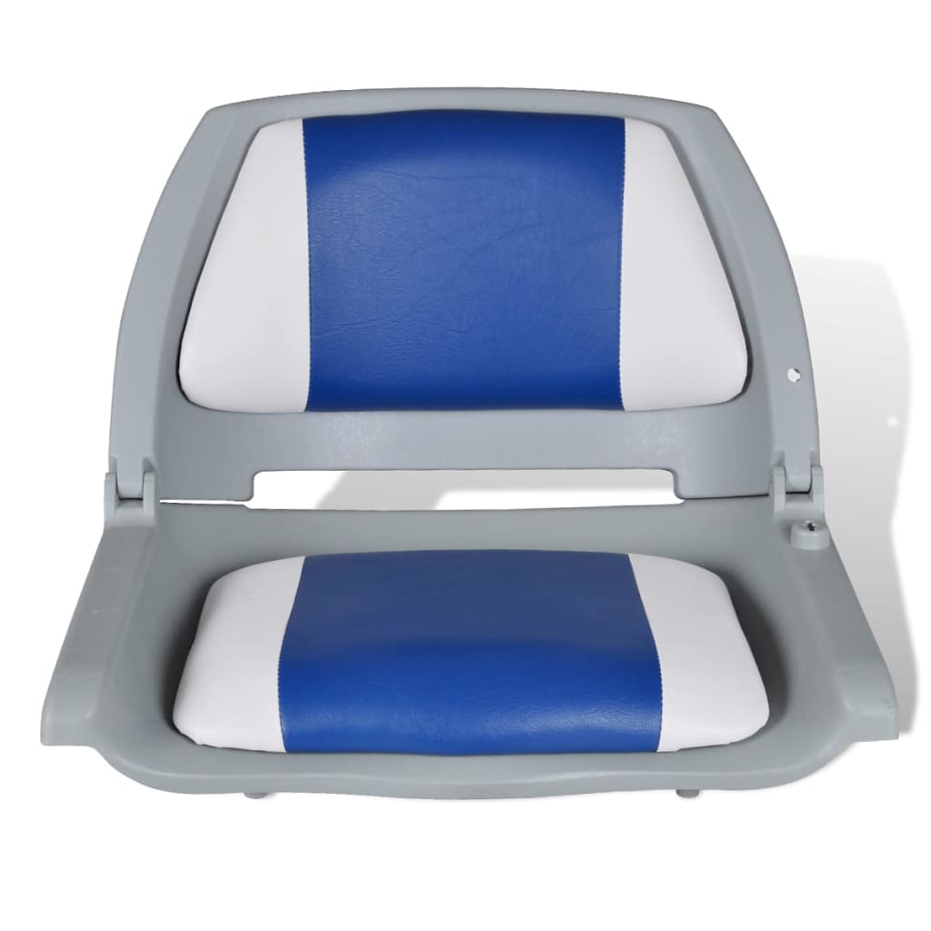 vidaXL ボートシート 折りたたみ式背もたれ ブルー＆ホワイト 枕付き 48x51x41cm