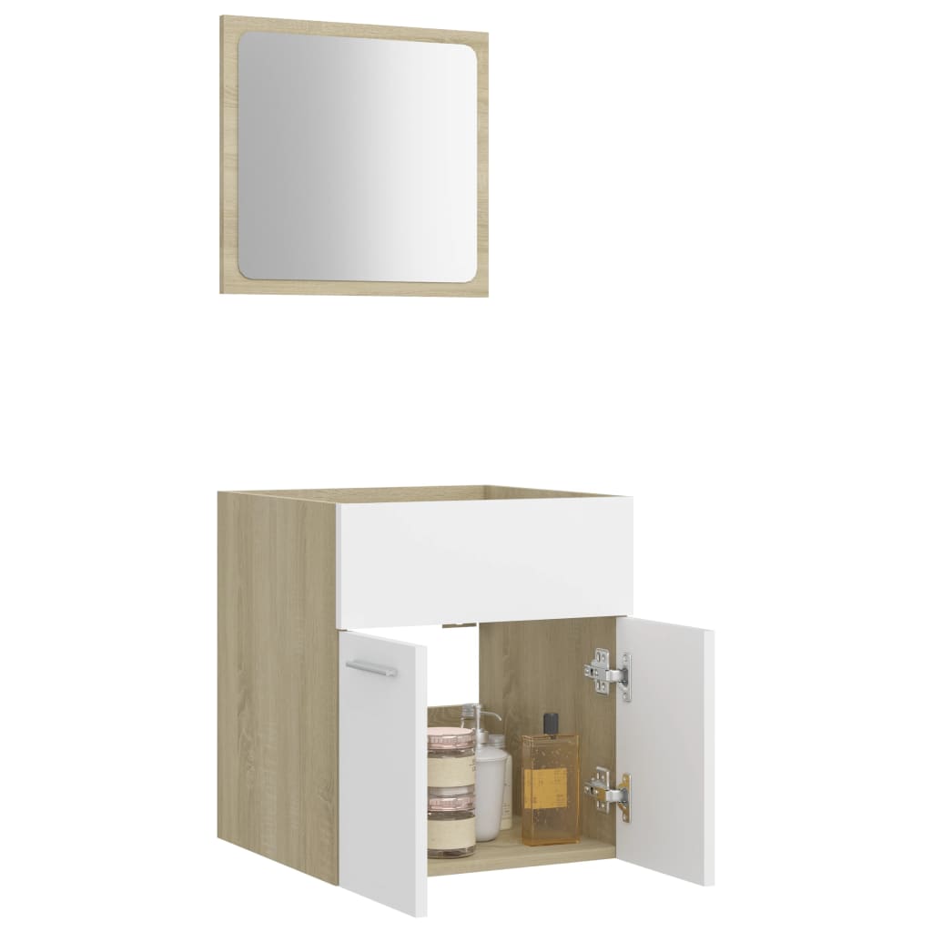 vidaXL バスルーム家具2点セット ホワイト＆ソノマオーク パーティクルボード