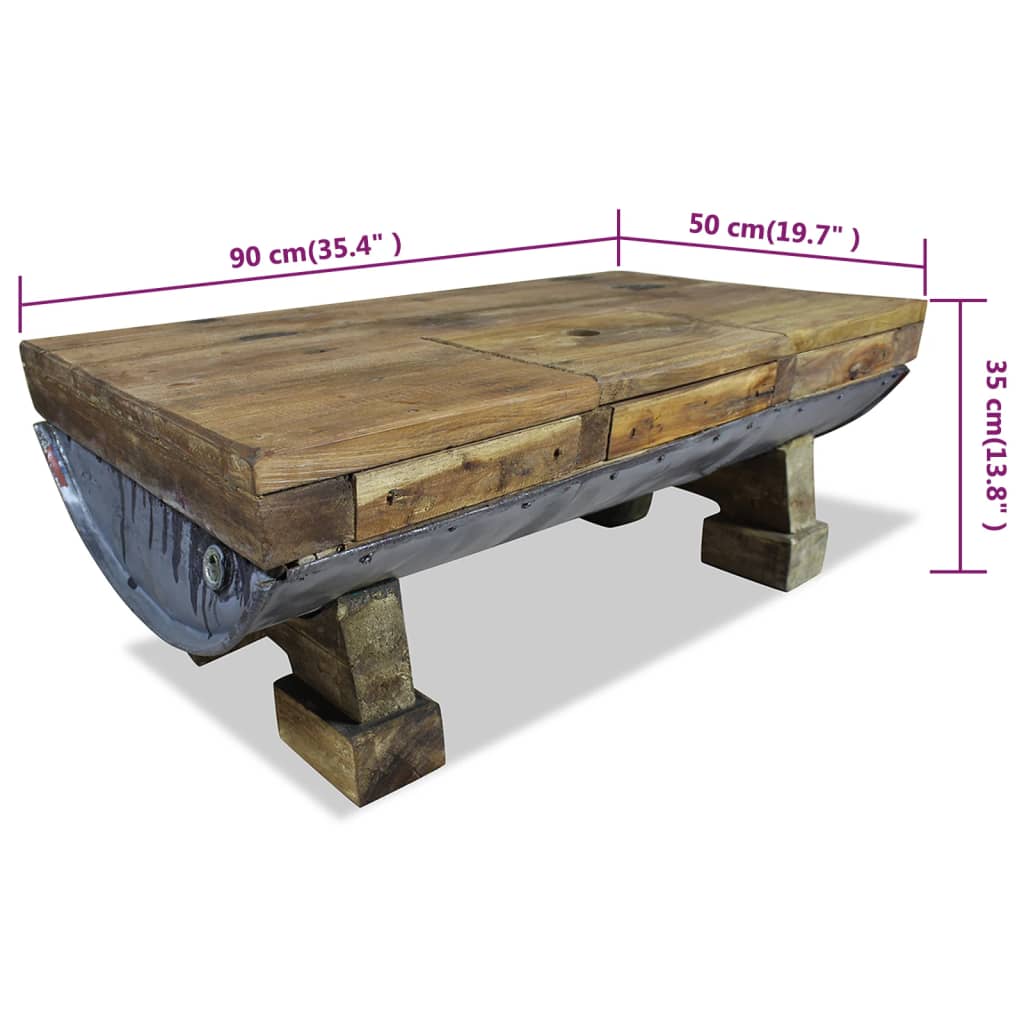 vidaXL コーヒーテーブル 90x50x35cm 無垢の再生木材
