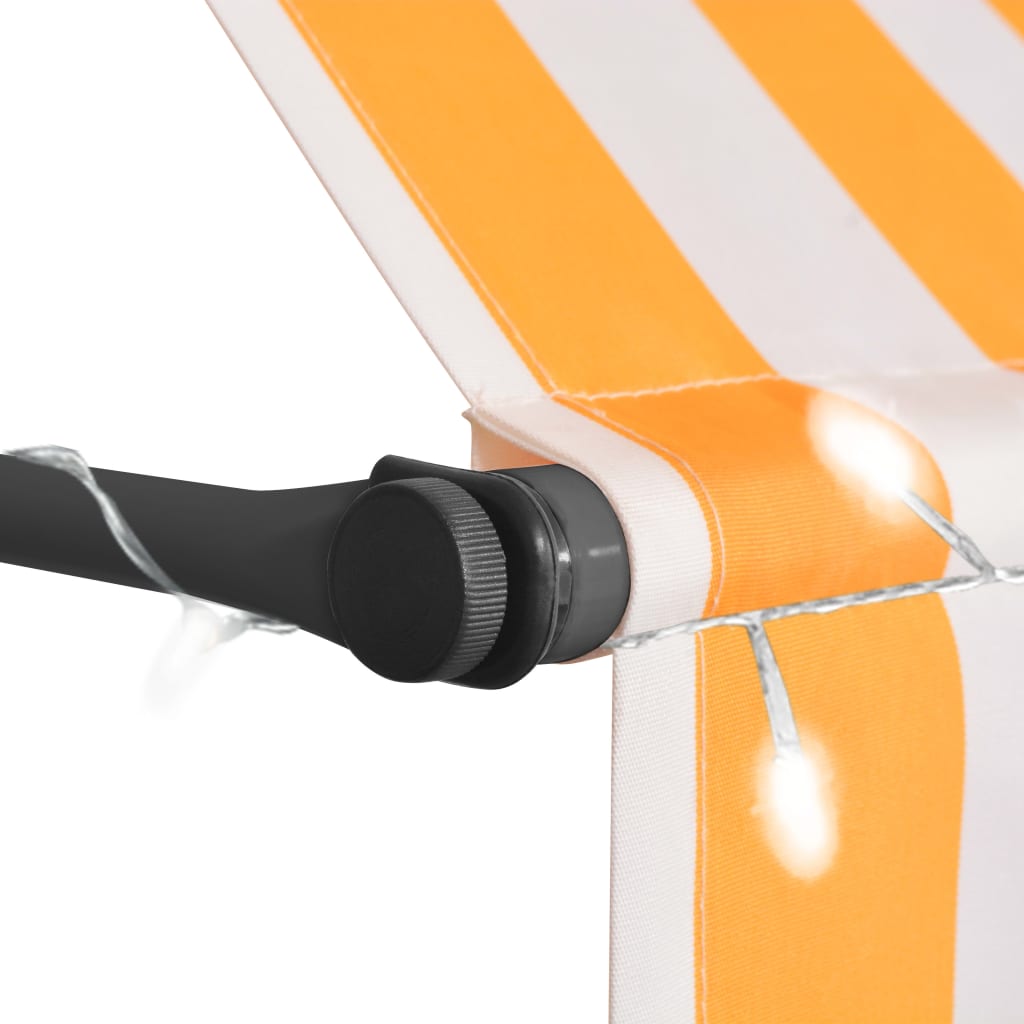 vidaXL 手動引き込み式オーニング LEDライト付き 350cm ホワイト＆オレンジ