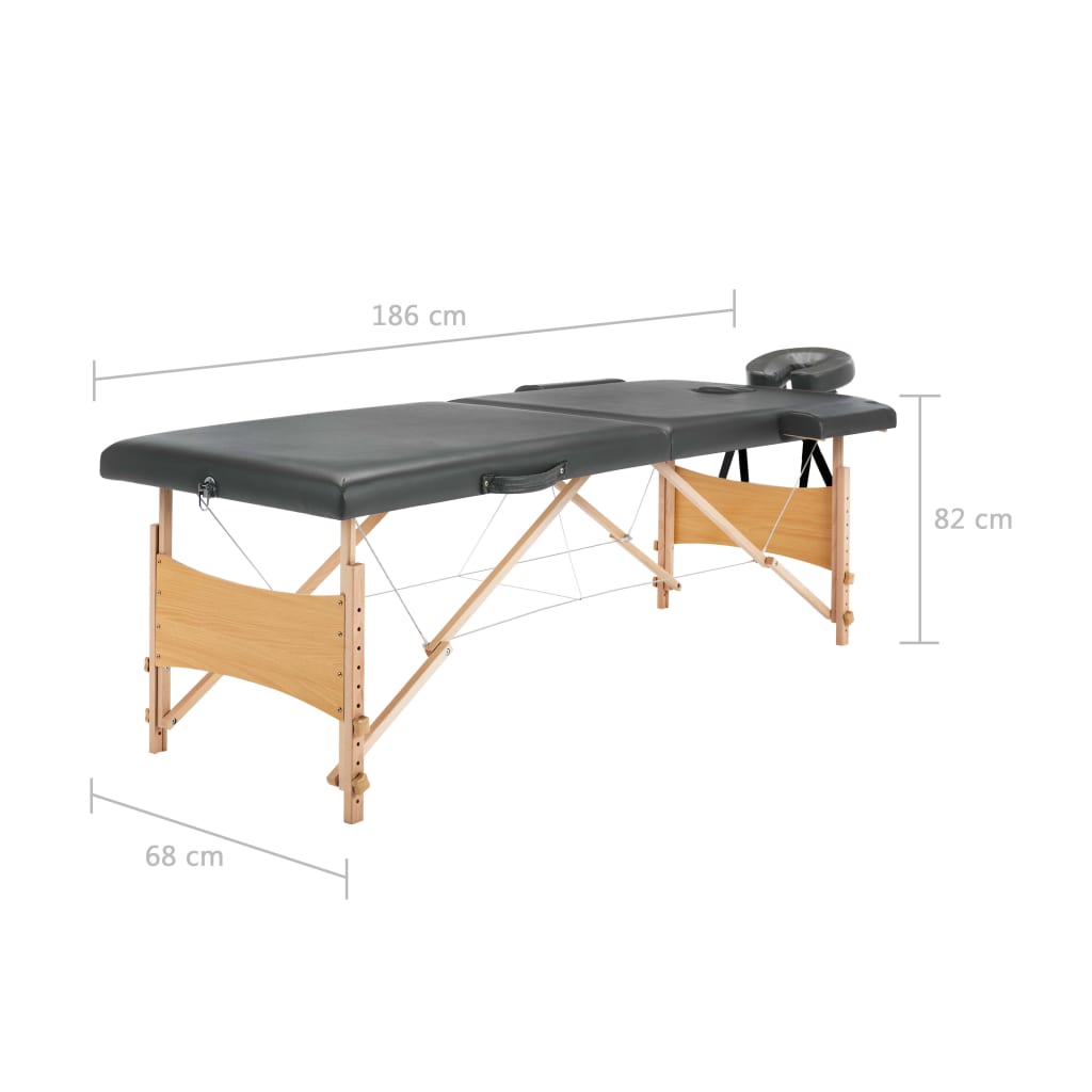 vidaXL マッサージテーブル 二つ折り 木製フレーム付き アントラシート186x68cm