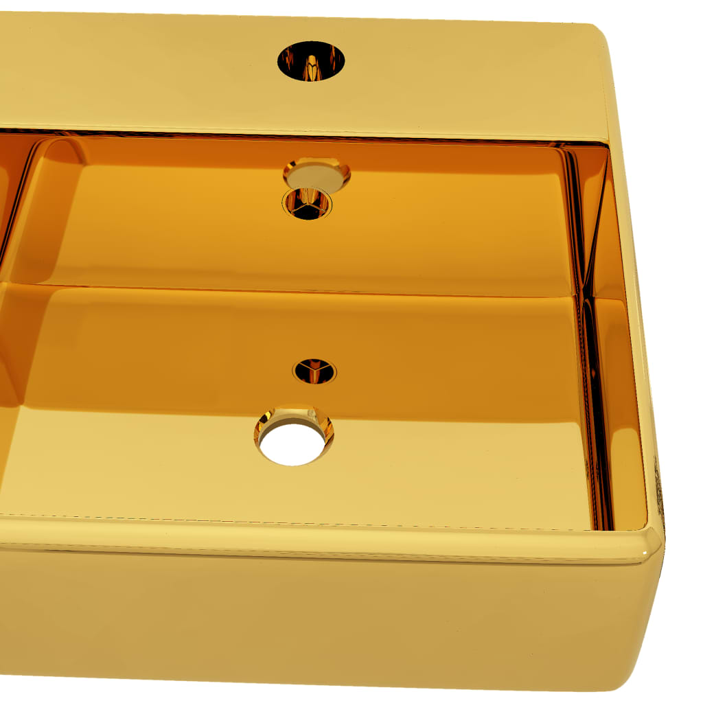 vidaXL 洗面器 オーバーフロー付き 41x41x15cm 陶器製 ゴールド