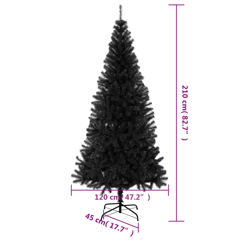 vidaXL フェイククリスマスツリー スタンド付 ブラック 210cm PVC製