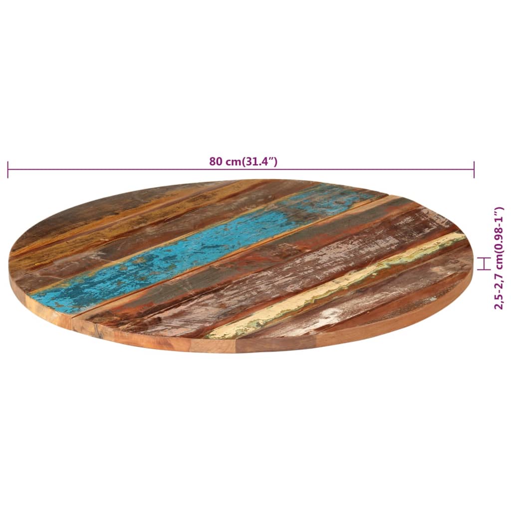 vidaXL テーブルトップ 円型 80cm 25-27mm 無垢の再生木材