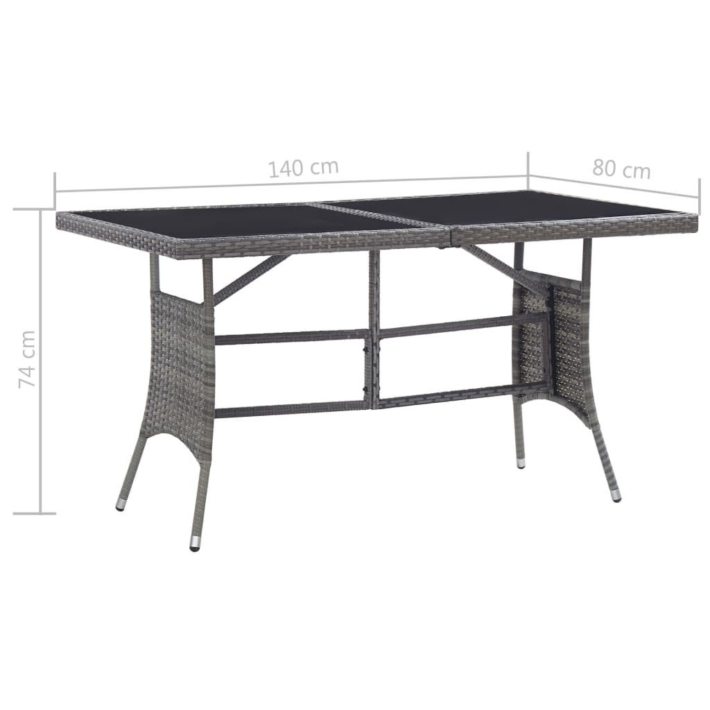 vidaXL ガーデンテーブル 140x80x74cm ポリラタン製 グレー