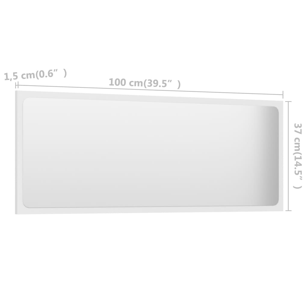 vidaXL バスルーム ミラー ホワイト 100x1.5x37cm パーティクルボード
