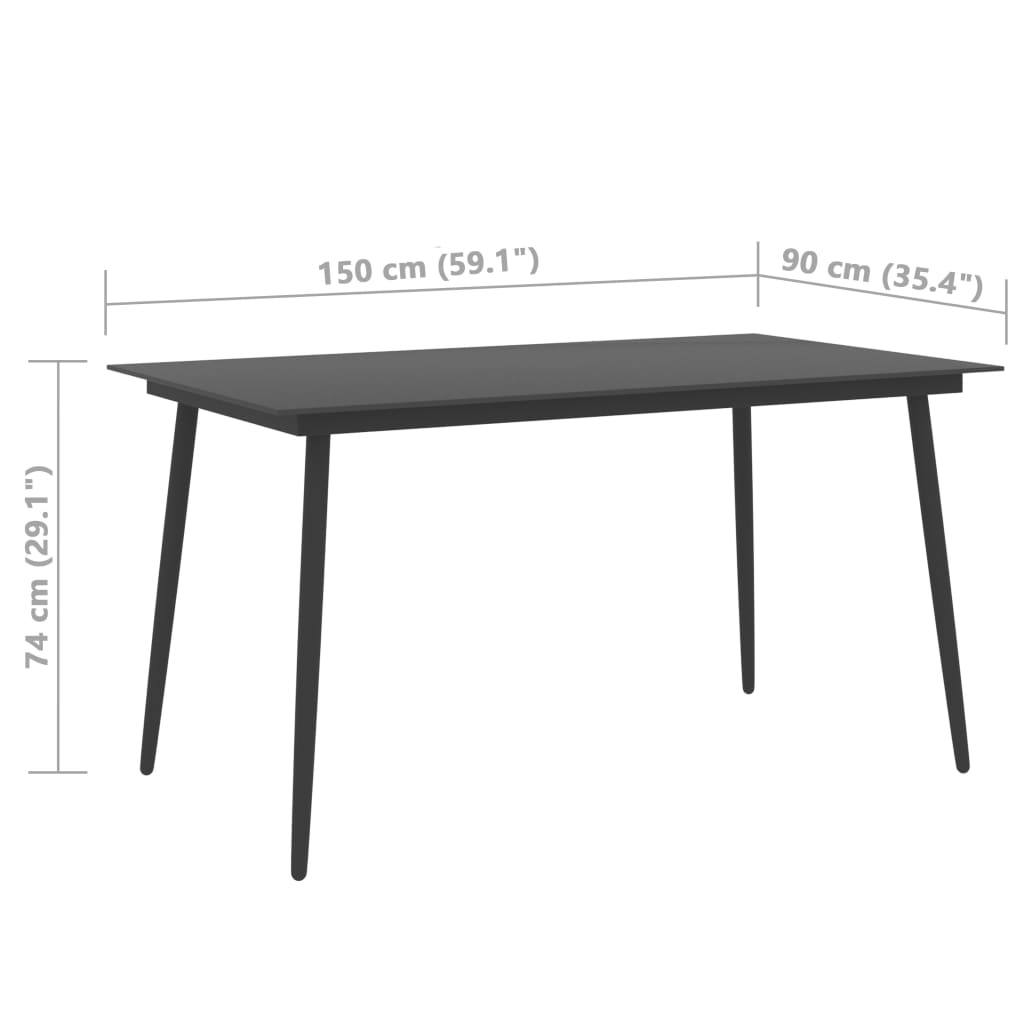 vidaXL ガーデンダイニングテーブル ブラック 150x90x74 cm スチール＆ガラス製
