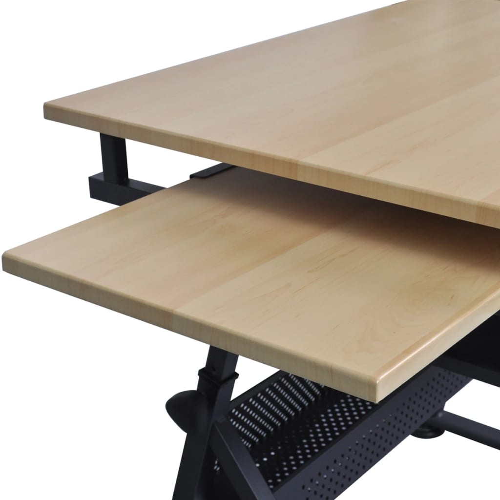 vidaXL 製図テーブル 傾斜できるテーブルトップ 引き出し2点＆スツール付き