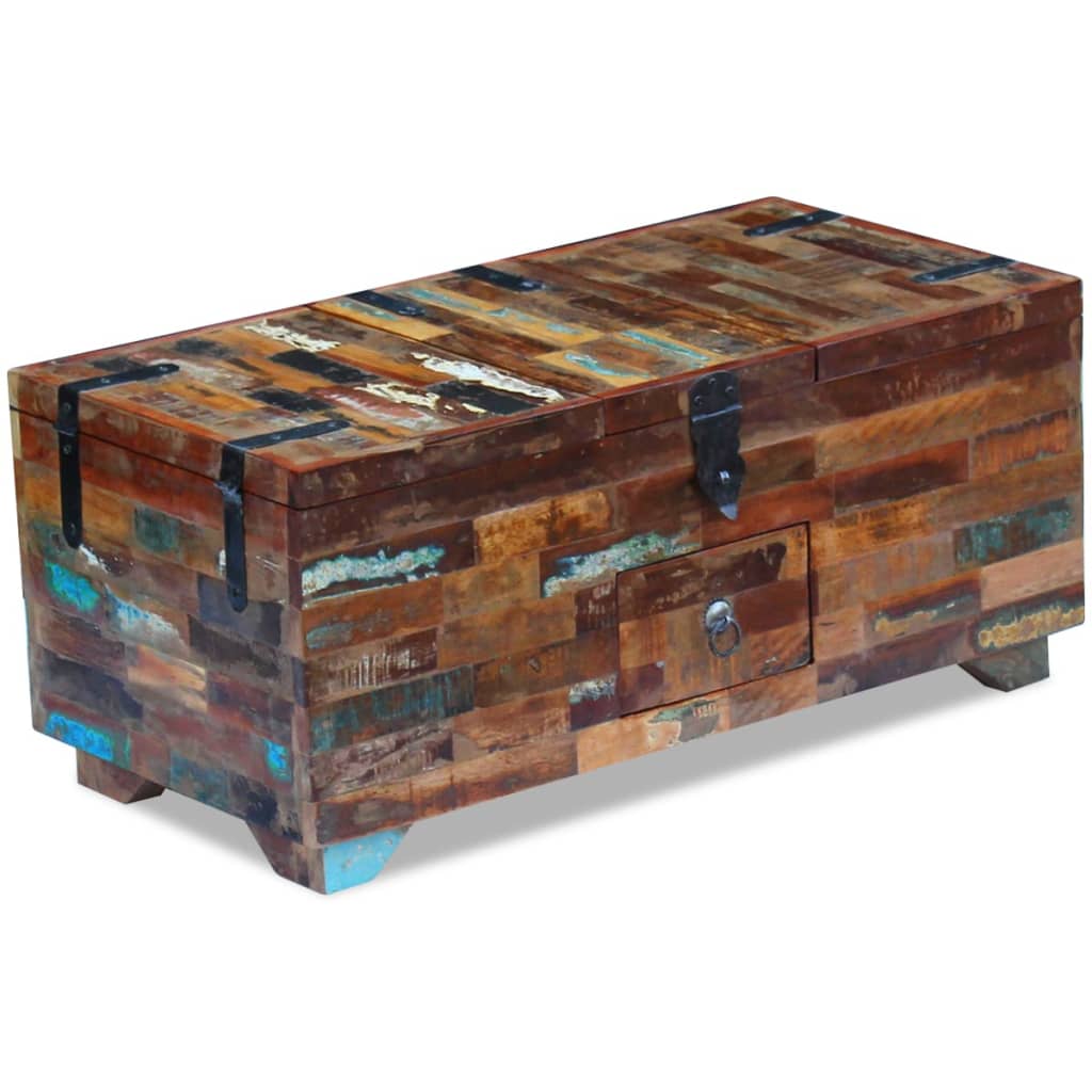 vidaXL コーヒーテーブル ボックスチェスト 再生木材 無垢材 80x40x35 cm