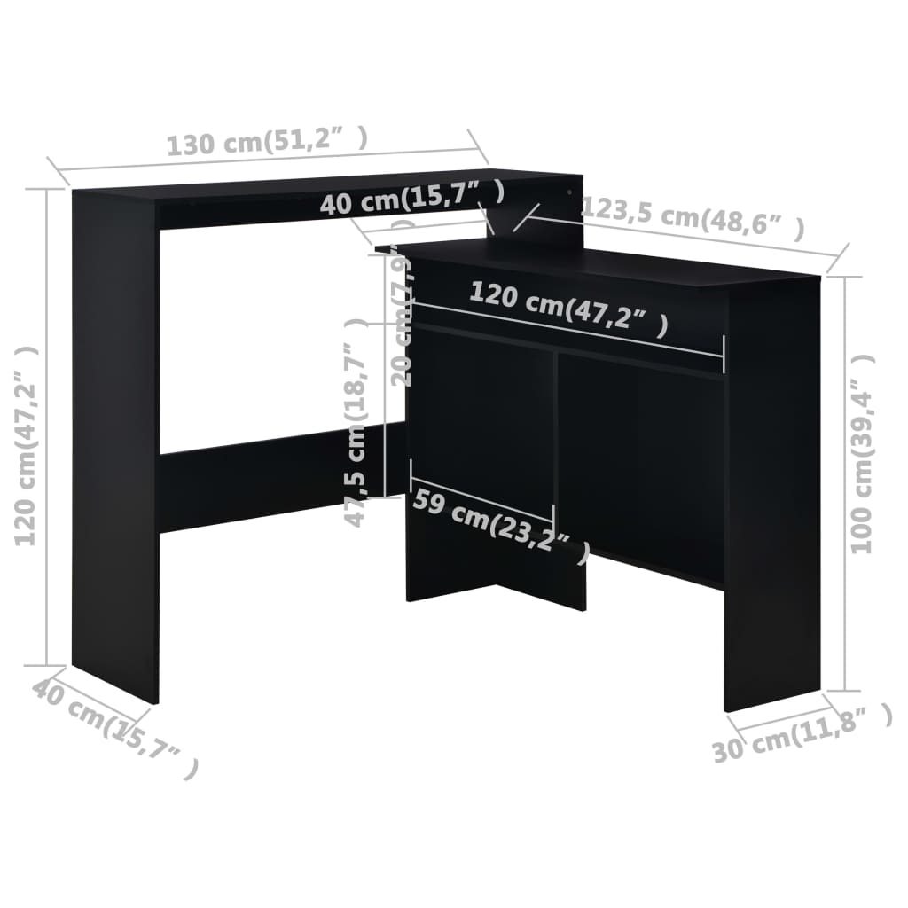 vidaXL バーテーブル テーブルトップ2点付き ブラック 130x40x120cm