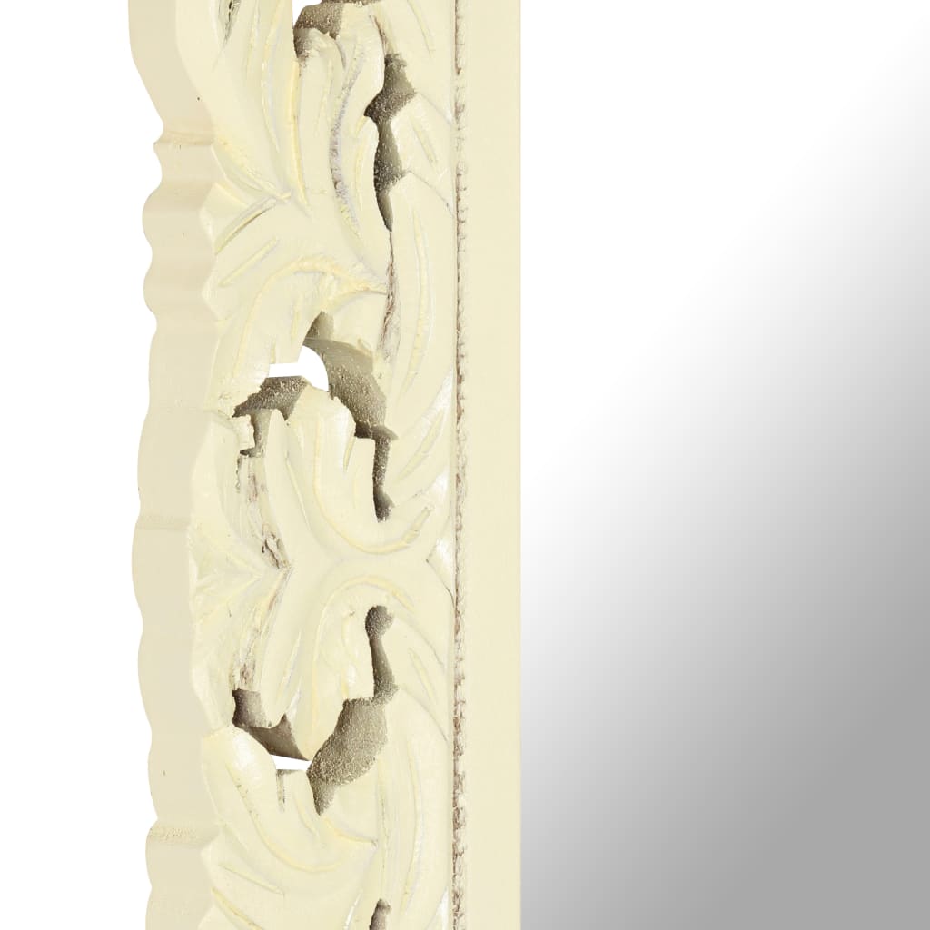 vidaXL 手彫りミラー 80x50cm ホワイト マンゴー無垢材
