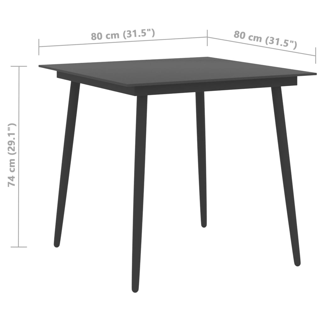 vidaXL ガーデンダイニングテーブル ブラック 80x80x74 cm スチール＆ガラス製