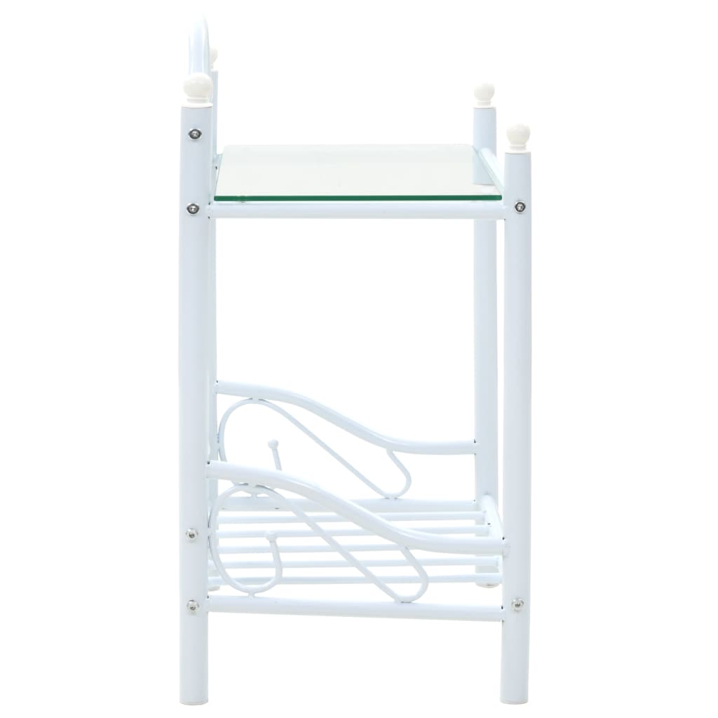 vidaXL ベッドサイドテーブル スチール＆強化ガラス 45x30.5x60cm ホワイト